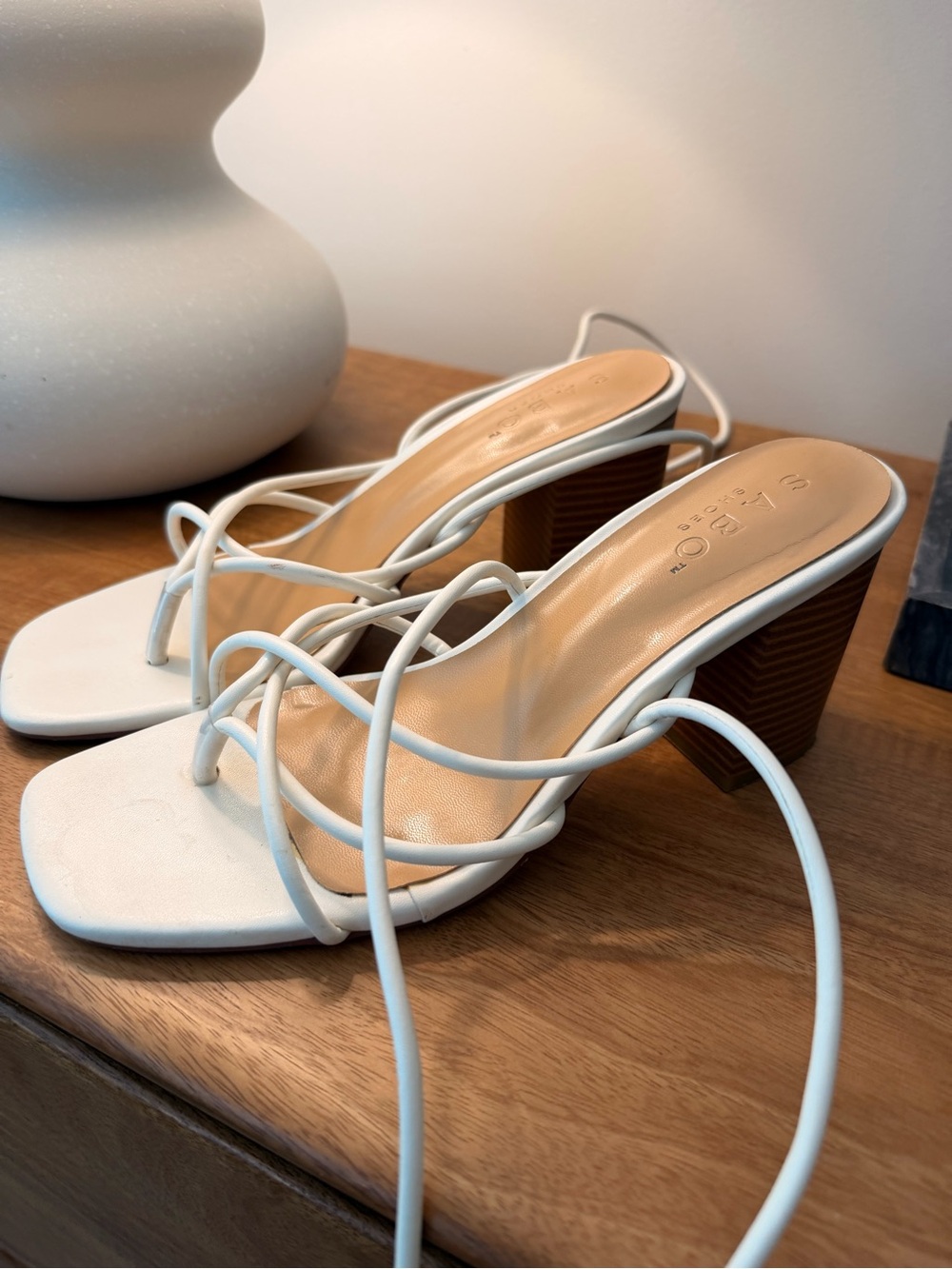 Sabo Skirt White Strappy Block Heel Sandals
